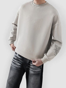 Sweat-shirt à col rond en molleton surdimensionné pour femme, design personnalisé 2026, luxe, pull à revers rayé, 100% coton jersey - Product Image 4