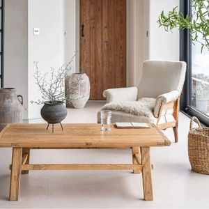 Mesa de Centro Rectangular Marrón de Lujo Hecha en India, Fácil de Ensamblar, Duradera, de Madera de Roble y MDF, Diseño Tradicional para Hogar, Restaurante, Hotel - Product Image 4