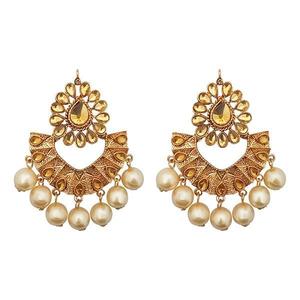 Kriaa Brown Kundan Dangler <b>Earrings</b> Gold-Plated <b>Fine</b> <b>Cuff</b> 1310593 Model - Product Image 1