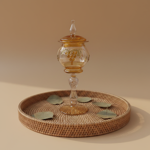 Brûleur d'encens en verre soufflé à la main LW68 Premium 20 cm, résistant à la chaleur, motif doré, art populaire égyptien, pour Bakhoor Oud - Product Image 6