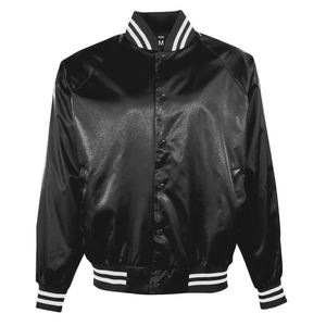 Chaqueta de chándal de satén personalizada para amantes Tela de satén Bordado Uniforme de béisbol Diseño de retazos Estilo formal Sin cuello - Product Image 3