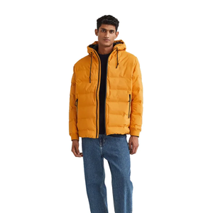 แจ็กเก็ตขนเป็ดน้ำหนักเบาของผู้ชายเสื้อโค้ทกันหนาวมีฮู้ดตั้งสีทึบแจ๊กเก็ตปิดซิปออกแบบได้ตามต้องการ - Product Image 3