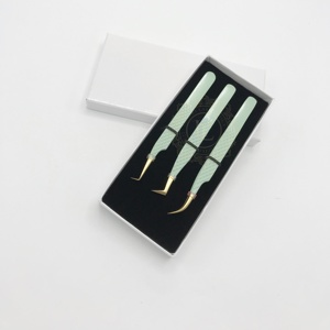 Offre spéciale, emballage de boîte de cartes de revêtement en poudre vert menthe personnalisé, pince à cils en acier inoxydable faite à la main, pointe dorée, vente en gros - Product Image 2