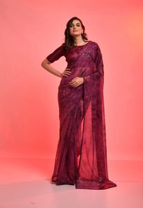 Laatste Aankomst Stijlvolle Feestkleding Zware Chiffon Saree Met Volgorde Borduurwerk Beste Kwaliteit Laagste Prijs Leverancier Surat - Product Image 5