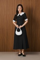 Vietnamien Cool Cotton Midi PETAL DREAM - Robe à col à volants pour femme - Style féminin et élégant KD68
