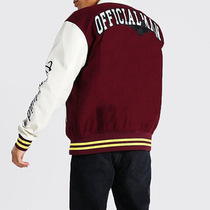 แจ็กเก็ตสำหรับผู้ชายเสื้อแจ็กเก็ตเบสบอลทีมตัวแทนมหาวิทยาลัยแบบสั่งทำสีดำสีขาวตัวอักษรบอมเบอร์เสื้อสตรีทขนสัตว์แขนเสื้อหนังขนสัตว์วิทยาลัย - Product Image 3