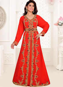 Red embroidered georgette islamic <b>kaftan</b> - Product Image 2