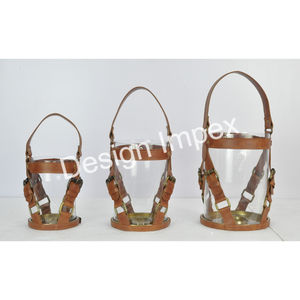 Portavelas Bit Material personalizado-Tiras de vidrio y cuero Portavelas independiente Decorativo Navidad Jardín Huracán - Product Image 6