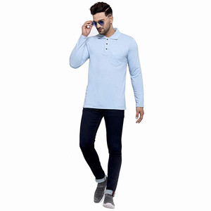 Polo à manches longues de couleur bleu ciel de la meilleure qualité pour hommes - Product Image 4