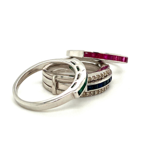 Bague interchangeable en pierres précieuses pour femmes. Bague multi-pierres naturelles et diamants en argent Sterling. Bague 925 bijoux anciens - Product Image 2