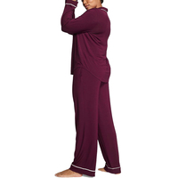 Conjunto de Pijamas para Mujer, Nuevo Diseño, Cintura Elástica, Cintura Alta, Mangas Largas, Largo hasta la Rodilla, Logotipo Frontal, Tela de Rizo, Transpirable para Invierno