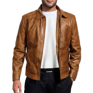 Chaqueta de motorista de piel auténtica informal con logotipo personalizado al por mayor para hombre, chaqueta de lona transpirable en primavera - Product Image 1