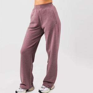 Top Quality High Waist Elastic Waistband Wide Leg Loose Fit Blank Cotton <b>Fleece</b> <b>Women</b> Gym Workout Sweatpants <b>Jogger</b> Pants - Product Image 1