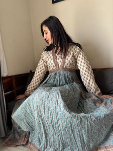 Meilleure vente Floral Long coton col en V ample ajusté printemps été porter Maxi robe élégante femmes décontracté mode robe - Product Image 5