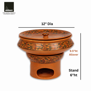 Ensemble de chaffer Lagan en céramique avec peinture en terre cuite Plat de buffet traditionnel avec couvercle et support en acier pour banquet et restauration - Product Image 2