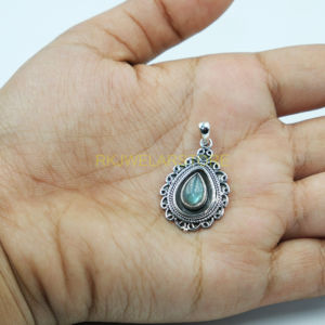 Pendentif en argent sterling 925 fait à la main en labradorite naturelle en forme de larme, filigrane, bijoux en pierres précieuses bohèmes pour femmes, petite amie, elle - Product Image 4