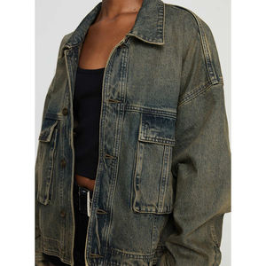 Chaqueta vaquera lavada OEM a prueba de viento ajustada superventas para mujer, personalizada de alta calidad, nueva moda, rellena de algodón teñido - Product Image 4