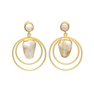 Pendientes de Perlas Naturales de Agua Dulce Color Blanco Ostra, con Alambre de Latón Chapado en Oro de 24K, Libres de Níquel, Hechos a Mano, Estilo Vintage, para Mujer - Product Image 1
