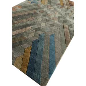 Tapis en laine et viscose tuftés à la main Acar, gris et noir, à rayures géométriques, rectangulaires, pour la maison, le salon, la chambre et le couloir - Taq-4334 - Product Image 2