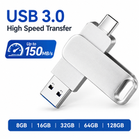 Memoria USB Personalizada con Logotipo, USB 3.0 Tipo C, Doble Interfaz, Metálica, Giratoria, para Teléfono y Portátil, Regalo Promocional Corporativo