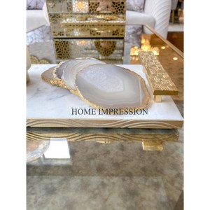 Sous-verre de luxe en marbre blanc en forme d'hexagone ensemble de 4 ensembles de tapis et de tampons de décoration de table pour outils de cuisine - Product Image 3