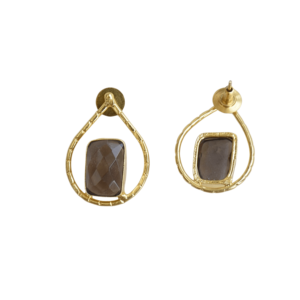 Boucles d'oreilles en laiton tendance pour l'exportation, boucles d'oreilles en pierre naturelle en gros, texture laiton mat, style avant-gardiste, qualité premium, prêtes pour le B2B - Product Image 2