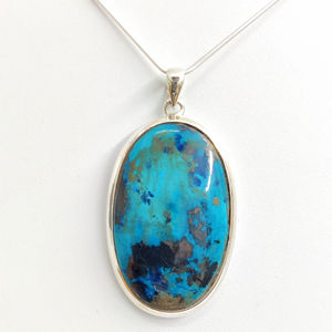 Colgante Azurite Solitaire grande para hombre, plata de ley 925, hecho a mano, joyería con piedras preciosas, curativo, unisex, collar para uso diario. - Product Image 1