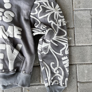 Sudadera con Capucha Personalizada de Felpa de Algodón Francés de 460 g/m², Estampado 3D Desgastado, Estilo Holgado, Lavado Ácido, Corte Recto, Talla XL con Pedrería - Product Image 4