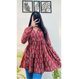 Nouveau haut court imprimé floral pour un usage régulier et le bureau avec tissu en pur coton à manches longues haut court fantaisie par exportation - Product Image 1