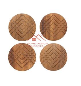 Sous-verres Vente Chaude Décor De Table Ronde En Bambou Sous-verres Ensemble pour Boissons Gravure Sculpture Conception En Bois - Product Image 3