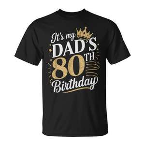 T-shirt pour homme adulte, manches courtes, col rond, impression numérique, cadeau de fête pour le 80e anniversaire de papa - Product Image 1