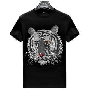 Summer Regular Fit Men's Streetwear Casual Breathable Quick Dry Custom Rhinestone Transfer Skull Bones T Shirt 2025 - Product Image 1