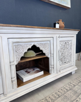 Console TV moderne en bois de manguier sculpté à la main pour salon et chambre (KHTV09WN)