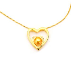 Golden Freshwater <b>Cultured</b> <b>Pearl</b> <b>Necklace</b> 8mm Gold Tone Sterling Silver - Product Image 2