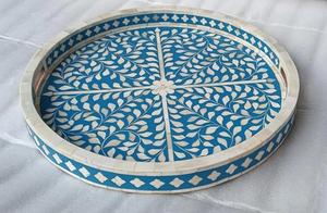 Bandeja de servicio con incrustaciones de hueso hechas a mano de alta calidad para hotel, boda, restaurante y uso doméstico, hecha por Gani Craft Impex - Product Image 6