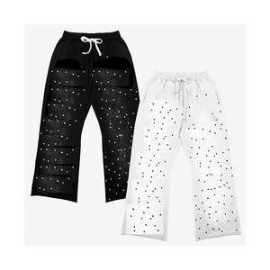 Pantalons et pantalons de survêtement pour hommes, poids lourd, logo en strass personnalisé par le fabricant, coton vintage, lavage à l'acide, style baggy évasé - Product Image 1