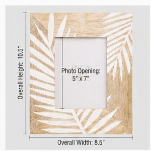 Wooden Photo <b>Frame</b> Rectangle 5x7 Inches Palm Leaf <b>Design</b> Rustic <b>Wall</b> Display - Product Image 1