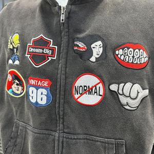 Custom Double Layer Distressed Hoodie Embroidery Patch Acid Wash Hoodie Jogger <b>Set</b> <b>Sweatpants</b> and Hoodie <b>Set</b> Tracksuit Men - Product Image 3