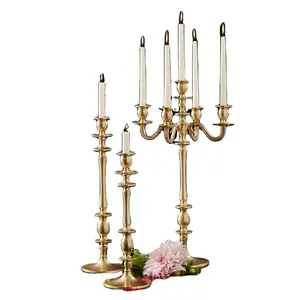 Candelabros de ouro e castiçal com 5 braços de alumínio, candelabros dourados para decoração de iluminação, estilo exclusivo, candelabros