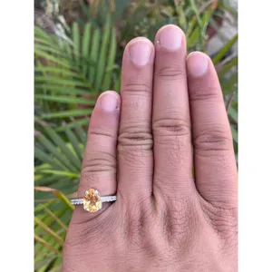 Romantic <b>925</b> <b>Silver</b> Pear Citrine <b>Ring</b> Rose Gold & Gold Plated Set <b>with</b> Natural Gemstones Jade Inlaid Claw Setting for Engagement - Product Image 5