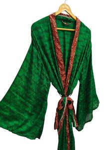 กิโมโนผ้าไหมสำหรับชุดกลางคืนของผู้หญิงเสื้อคลุมยาวพิมพ์ลายดอกไม้อินเดียวินเทจผ้าไหมส่าหรี - Product Image 3