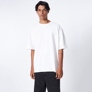 T-shirt en coton blanc surdimensionné pour homme, manches courtes, col rond, couleur unie, coupe décontractée - Product Image 1