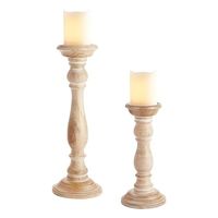 Porte-bougies rustiques en bois de manguier sculpté à la main, blancs, pour bougies piliers, décoration de maison pour les fêtes et les mariages, lot de 2