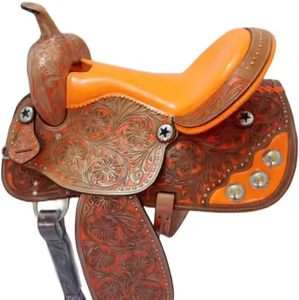 Quincaillerie en acier de siège durable confortable en cuir de selle occidentale de conception traditionnelle de haute qualité pour le baril de ranch d'équitation de traînée - Product Image 1