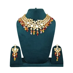 Conjunto de Joyería Fina con Cuentas y Adornos Kundan Multicolores, Chapado en Oro de 24K sobre Cobre, para Bodas - Product Image 2