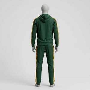 Conjunto Deportivo para Hombre en Verde Oscuro, Chaqueta Deportiva con Cierre Completo, Pantalones Jogger con Franjas Laterales Doradas, Ropa Deportiva para Entrenamiento, Gimnasio, Running y Fitness - Product Image 3