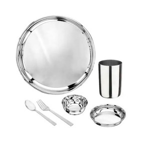 Service de table en acier inoxydable 6 pièces avec logo personnalisé, couverts à motif laser et assiettes rondes, style INS - Product Image 6