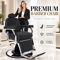 Fauteuil de Barbier Hydraulique Professionnel en Cuir PVC Noir Inclinable avec Repose-Pieds pour Salon de Coiffure Moderne