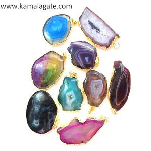 Pendentif en tranche d'agate bleue Pierre précieuse en cristal électrolytique Motif de guérison poli dans l'artisanat de la pierre semi-précieuse de style amoureux - Product Image 5