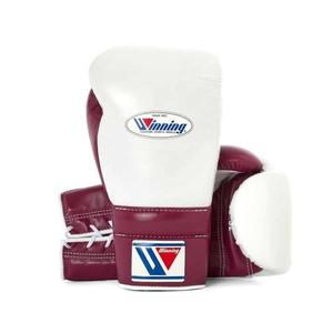 Gants de boxe à lacets Pro Maroon et White Winning de haute qualité personnalisables pour l'entraînement et le combat en cuir véritable de qualité supérieure - Product Image 1